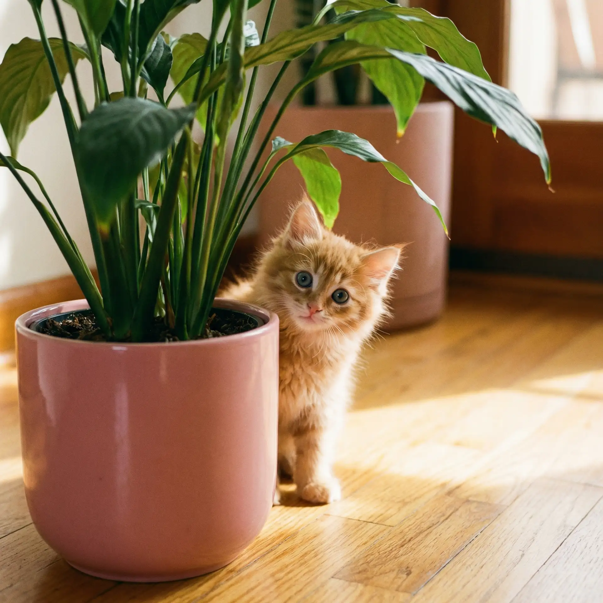 小猫从花盆后探头 - 八挂海